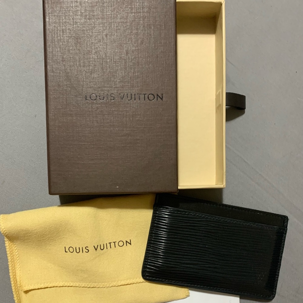 Louis Vuitton Noir Black Credit Card Holder Wallet Money Clip w Original Box